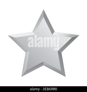 Realistischer silberner 3D-Stern mit Metallic-Effekt auf weißem Hintergrund. Symbol in glänzendem Chrom mit reflektierender Oberfläche. Perfekt für die Bewertung von Systemauszeichnungen BA Stock Vektor