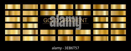 Sammlung von metallischen Verläufen. Goldfolie und Bronzemalette. Glänzend gelber Hintergrund aus Stahl oder Kupfer. Vektorabbildung Stock Vektor