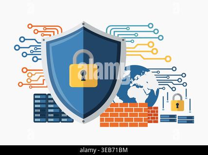Globaler Datenschutz und Netzwerk-Firewall Stock Vektor