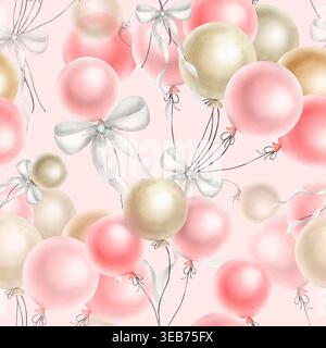 Nahtloses Muster aus Wasserfarben in Rosa, Beige und Gold, gebunden mit einer Schleife auf rosa Hintergrund. Handgemachte Aquarellillustration. Für Themenurlaub Stockfoto