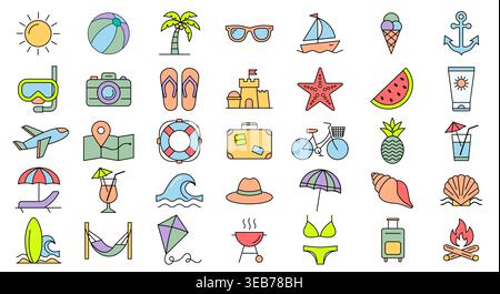 Farbenfrohe Vektor-Symbol für Sommerurlaub und Strandurlaub. Stock Vektor
