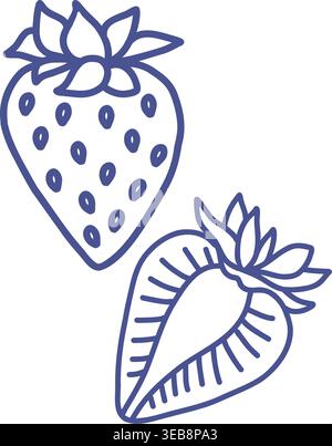 Erdbeerfrucht ganz und halb-Linie Kunst. Stock Vektor