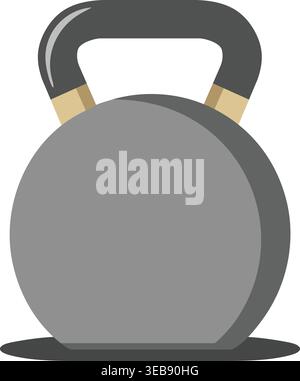 Einfache Fitness-Illustration einer grauen Kettlebell mit breitem abgerundetem Körper und dickem schwarzen Griff. Stock Vektor