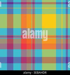 Kontinuität karierter Vektor Textur, Serviettengewebe Hintergrund Tartan. Überblenden Sie Textilien mit nahtlosem Karomuster in Cyan- und leuchtenden Farben. Stock Vektor