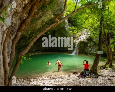Wanderweg der sieben Wasserfälle (Staza 7 slapova) in Buzet, Istrien, Kroatien, Europa Stockfoto