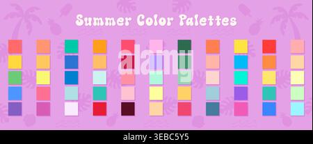 Sommer Farbpalette Kollektion für tropischen Urlaub und Strand Branding Vektor Illustration. Stock Vektor