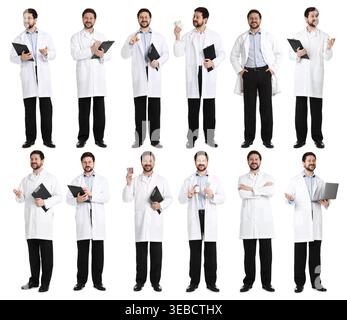 Apotheker auf weißem Hintergrund. Sammlung von Porträts in voller Länge Stockfoto