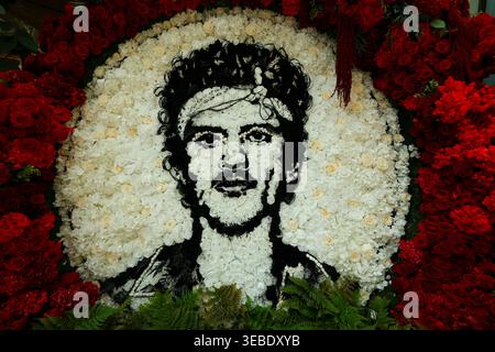Ein künstlerisches Blumenarrangement von Bruno Mars im Bellagio Resort and Casino in Las Vegas am 22. April 2026. Stockfoto