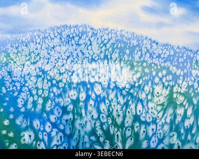 Blaue kleine Punkte Hügel abstrakter Aquarellhintergrund Stockfoto