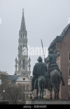Don Quijote und Sancho Panza Statue, Brüsseler Rathaus Stockfoto