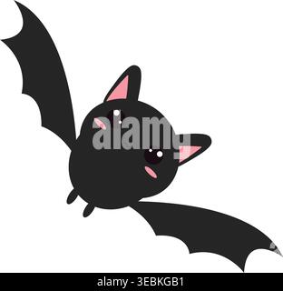 Süße Kawaii Fledermaus mit großen Augen und Flügeln. Perfekt für Halloween-Designs, Aufkleber, Kindergrafiken und verspielte gruselige Motive Stock Vektor