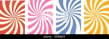 Wirbelspirale Psychedelic. Gewellter Hintergrund im Retro-Stil, Y2K-Ästhetik. Starburst hypnotisches Circulum bg. Vintage Twisted Rochen. Spiraldesign für Poster, b Stock Vektor