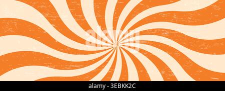Swirl Spiral Psychedelic Pattern. Gewellter Retro-Hintergrund, Y2K-Ästhetik. Starburst hypnotisches Circulum bg. Vintage Twisted Rochen. Spiraldesign für Poster, Banner, Tapeten. Vektorabbildung Stock Vektor