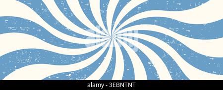Swirl Spiral Psychedelic Blue Pattern. Gewellter Retro-Hintergrund, Y2K-Ästhetik. Starburst hypnotisches Circulum bg. Vintage Twisted Rochen. Spiraldesign für Poster, Banner, Tapeten. Vektorabbildung Stock Vektor