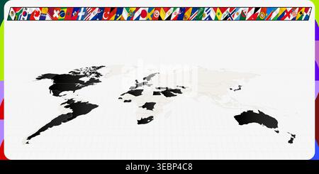 Qualified Nations für Fußballturniere auf der globalen Karte mit dem Banner der teilnehmenden Länderflaggen markiert. Turnierabdeckung und internationale Sportarten Stock Vektor