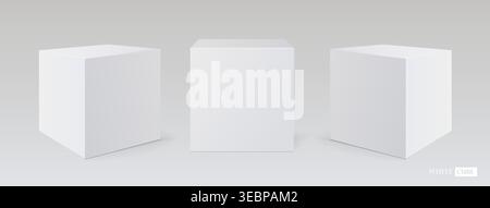 3D realistisches weißes einfaches Podium. Quadratischer Ausstellungsraum oder Bühnenvorführung. Plattformvektordesign für Präsentationen oder Sockel. Bühnenmodell Stock Vektor