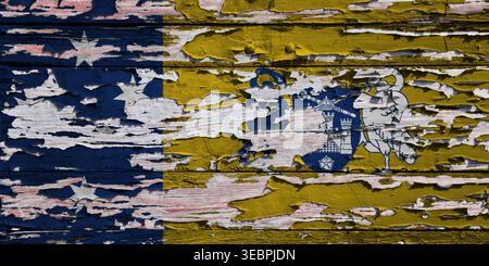 Die Flagge des australischen Hauptstadtgebiets ist auf einem Holzbrett gemalt. Stockfoto