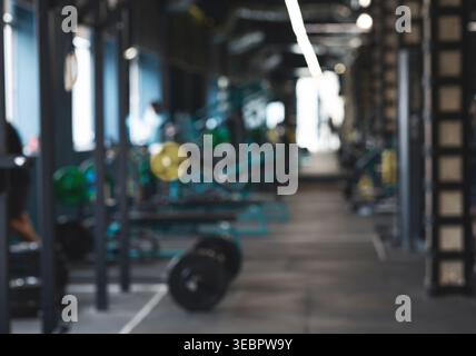 Fitness-Enthusiasten Training in einem modernen Gym mit verschiedenen Trainingsgeräten und Gewichten Stockfoto