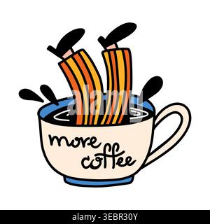 Mehr Kaffeekritzeleien mit Tauchern in der Tasse, lustige Illustration. Stock Vektor