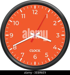 Moderne Orange Analoge Wanduhr Vektor-Illustration Stock Vektor