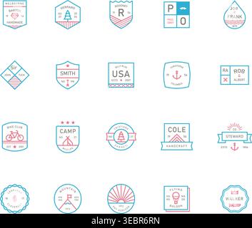Set mit Vintage Line Art Abzeichen und minimalistischen Logoemblemen Stock Vektor