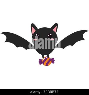 Niedliche Fledermaus mit Süßigkeiten für Halloween-Themen. Perfekt für Aufkleber und festliche gruselige Designs Stock Vektor