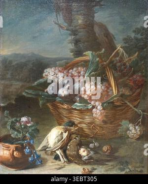Stillleben mit Blumen und Früchten, 1730er Jahre, Candido Vitali (1680-1753), Bologna, Öl auf Leinwand, das Puschkin State Museum of Fine Arts. Stockfoto