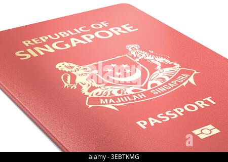 Singapur Pass auf weißem Hintergrund. Nahansicht des Winkels. 3D-Rendering. Stockfoto