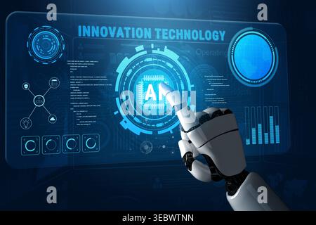 Der Kern der Innovationstechnologie ist die künstliche Intelligenz (KI). Ein Konzept der zukünftigen KI-Entwicklung, des maschinellen Lernens und der Geschäftsautomatisierung Stockfoto