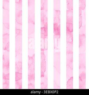 Handgezeichnetes, nahtloses Muster aus rosa vertikalen Streifen mit weicher Farbstruktur. Klassischer, einfacher geometrischer Hintergrund für Babyduschen Stockfoto