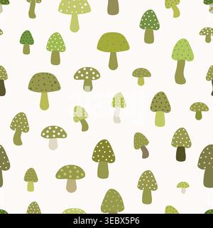 Niedliches Muster mit grünem Pilz und nahtlosem Stoffmuster Stock Vektor