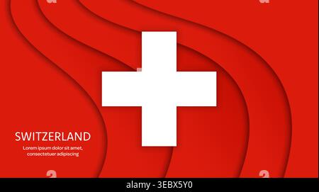 Papier geschnittene Nationalflagge der Schweiz Vektor rot-weißes Kreuz Schweizer Papierschnitt Banner. Kräftiges weißes Kreuz auf gewelltem rotem Hintergrund. Vektorflagge der Schweiz für Nationalfeierlichkeiten Stock Vektor