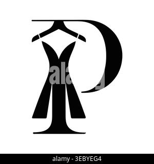 Eleganter Buchstabe P Fashion Boutique-Logo mit Kleid und Bügel Stock Vektor