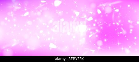 Traumhafter rosa Pastellhintergrund, niedliche Einhornmagie, glitzernde Regenbogenfunkeln, verlaufender Himmel mit Sternen, Fantasie und glitzerndes Licht im Prinzessinnenstil Stock Vektor