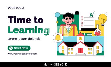 Schule Social Media Miniaturbild Flat Cartoon Hand Gezeichnete Hintergrund Illustration Stock Vektor