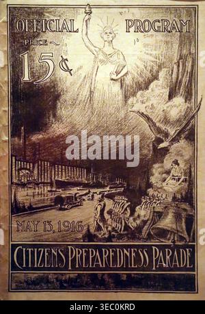 Offizielles Programm für die Citizens' Preparedness Parade in New York City, 13. Mai 1916. Poster. Stockfoto