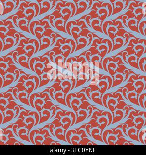 Rotes Blaues, Scrollendes Blumenmuster Der Rebe Stock Vektor