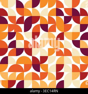 Abstraktes geometrisches nahtloses Muster mit warmen Orange- und kastanienbraunen Halbkreisen im Mid Century Modern Style Stock Vektor