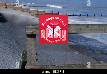 Schild "Hunde nicht erlaubt", sheringham Beach, Nord-norfolk, england Stockfoto