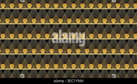 Auffallendes, sich wiederholendes geometrisches Muster in Schwarz- und Gelbtönen, moderner abstrakter Hintergrund. Stock Vektor