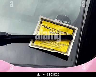 Ein rosafarbener Range Rover mit beiliegendem Parkticket vor dem Westeingang des Harrods Store. Anerkennung: Alamy Stockfoto