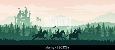Fantasy-Reiter und Schloss. Vektorabbildung Stock Vektor