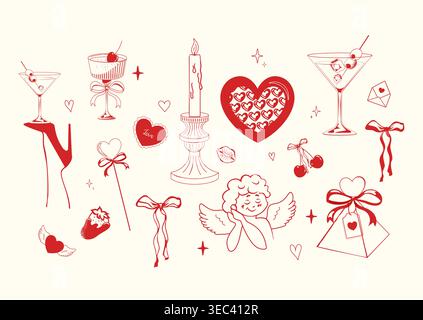 Valentinstag-Kunst-Symbole für Liebe, Romantik und besondere Anlässe Stock Vektor