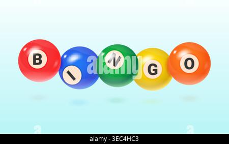 Realistische Bingo-Bälle. 3D Lotterie Bälle, Casino Spiel Lotto Keno Glücksspiel Online Spiel Geld Glücklichen Jackpot Billiard Gewinner Bunte Kugeln Set isoliert exakte Vektor Illustration Original Artwork Stock Vektor