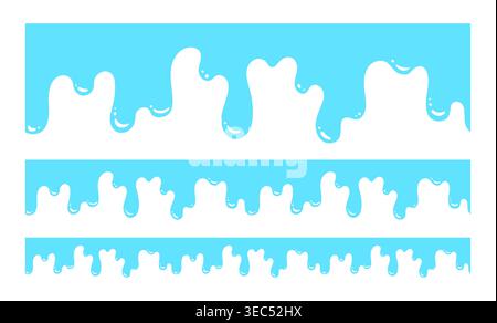 Waves Sea Ocean Website Trennwand Set. Abstrakte wellenförmige Ränder und fließende Kurvenformen. Kopf- und Fußzeilentrenner mit glatten Diagrammen, Tropfen und fließenden Elementen, moderner grafischer Zeichentrickstil Stock Vektor