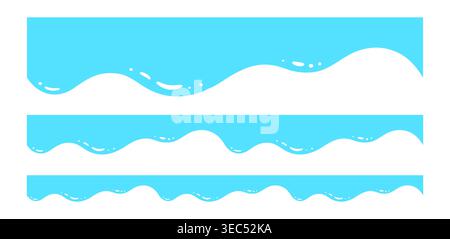 SeaWaves Website-Trennwand mit abstrakten, fließenden Kurven und welligen Tropfrändern. Moderne Kopf- und Fußzeilentrennzeichen mit glatten Formen, Tropfen und flüssigen Elementen. Minimaler grafischer Zeichentrickstil Stock Vektor