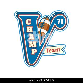 Varsity Sport Team Patch für Rugby Club, Buchstabe V Stock Vektor
