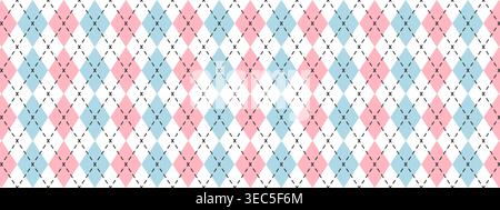 Argyle-Muster mit wiederholten blauen und rosa Rautenformen. Diamantmuster für Jungen oder Mädchen Pullover, Karo- oder Geschenkpapier. Einfacher geometrischer Hintergrund. Niedliche Hintergrundbilder für das Kinderzimmer. Vektorabbildung. Stock Vektor