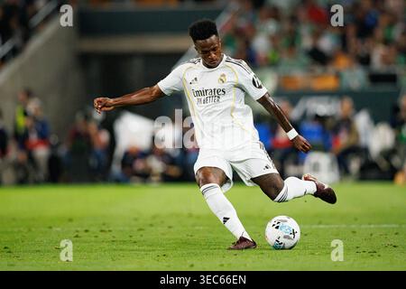 Vinicius Vini Junior wurde während des LaLiga EA Sports Spiel zwischen Teams von Real Betis Balompie und Real Madrid CF gesehen (Maciej Rogowski/Ball Raw Bilder) Stockfoto
