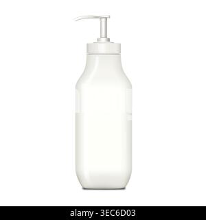 Weiße leere Kosmetikflasche aus Kunststoff mit Pumpspender realistisches Modell. Creme, Lotion, Gel, Milch oder andere Schönheitsproduktbehälter Vektor-Modell. T Stock Vektor